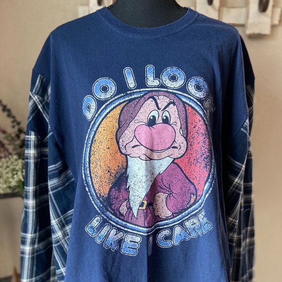 Disney Snow White Grumpy Refashioned Upcycled Flannel ~L/XL See Measurents - Picture 1 of 5